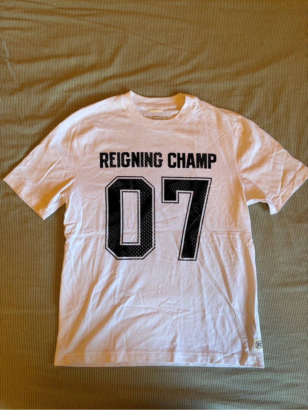 Reigning Champ White Short-Sleeve Tee with Black '07' Graphic
